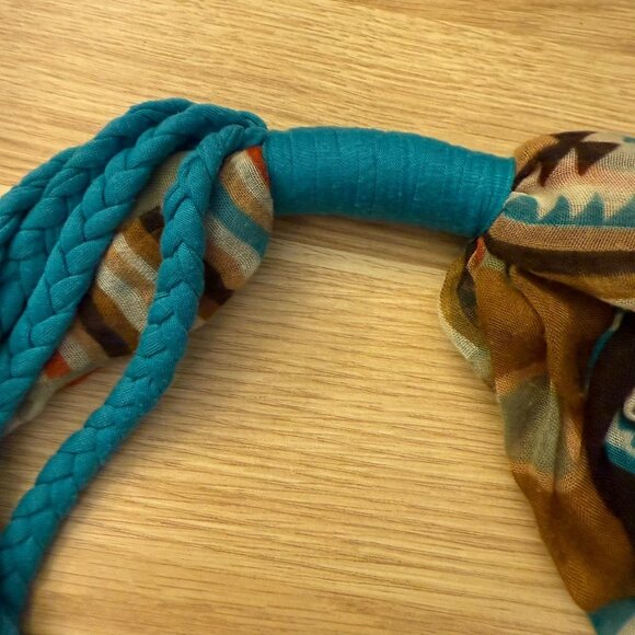 Aztec Infinity Scarf Womens OS Turquoise Braided Southwestern Style - Picture 3 of 11